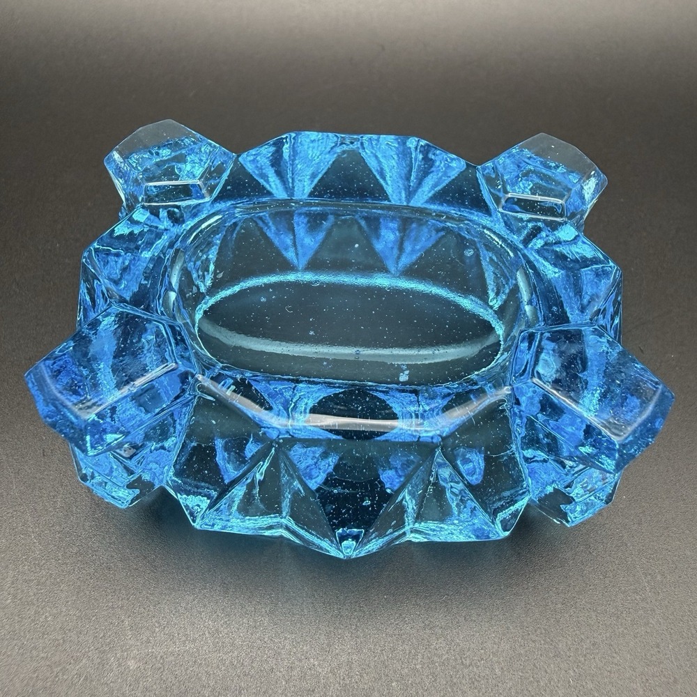 Art Deco Blue Depression Glass Master Salt Cellar Footed Geometric Zipper Design - Picture 9 of 13